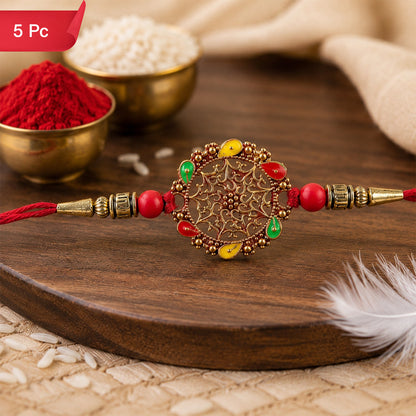 Circular Rakhi with Multicolor Accents, Elegant Raksha Bandhan Gift (5pcs)