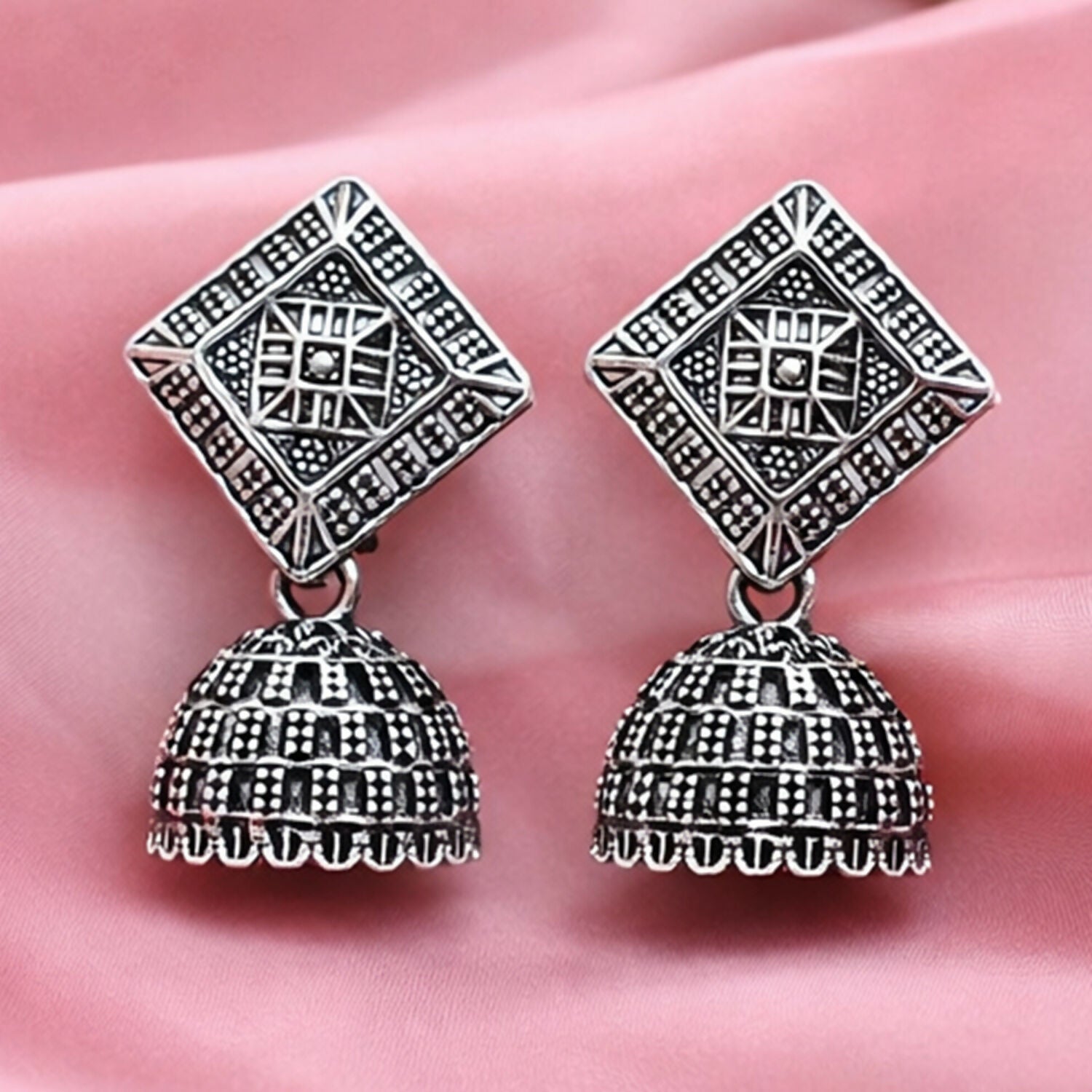 Oxidized Silver Floral Jhumka Earrings for Women – Traditional Ethnic Designer Jewelry
