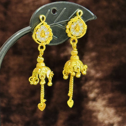 Elegant Paisley Stud Jhumka Earrings with Chain Drops