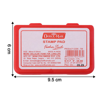 Officemate Small Stamp Pad Feather Touch Red Ink Long-Life Micro Cellular Foam (88cm x54cm)