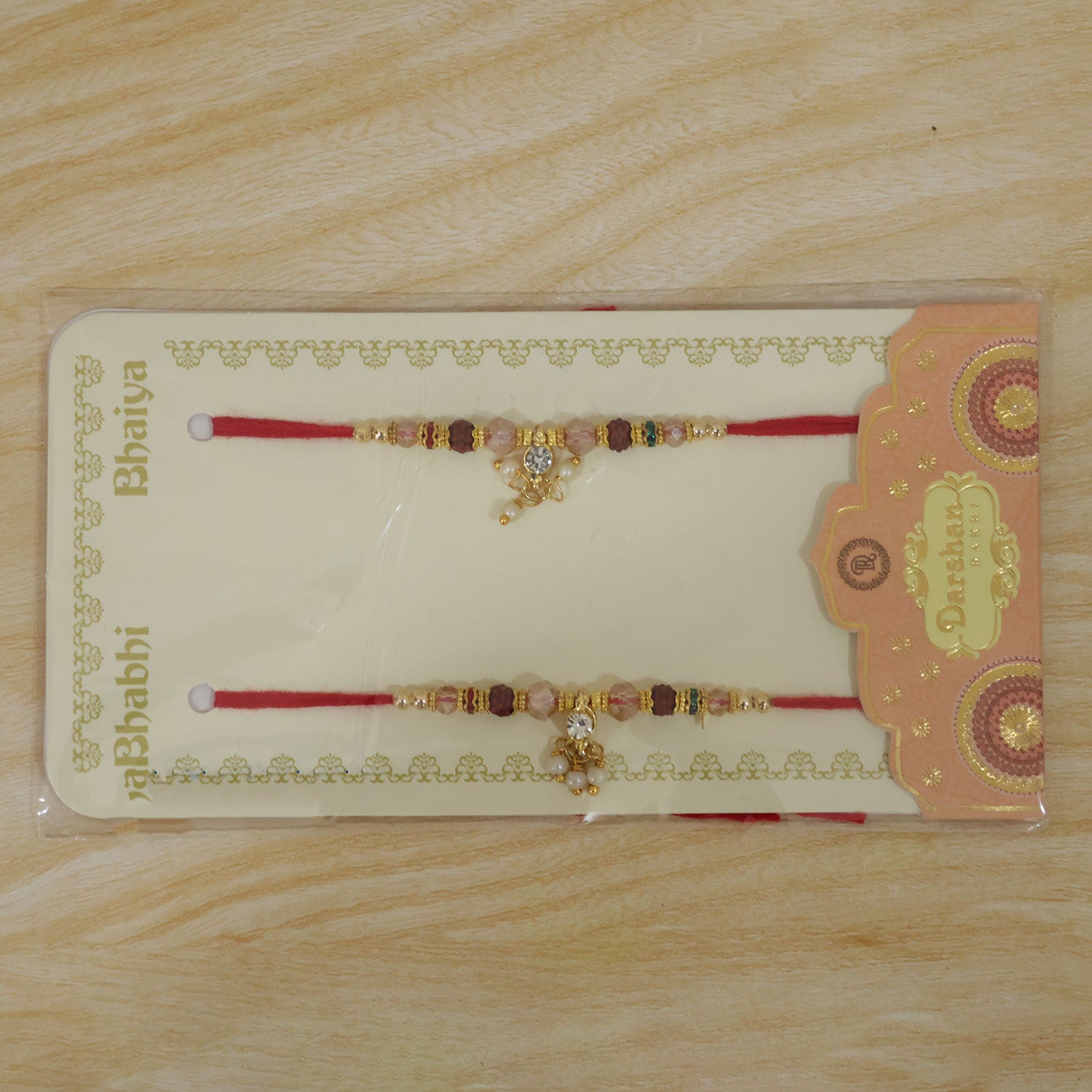 Crystal Beaded Bhaiya Bhabhi Rakhi Set with Pearl Lumba for Couple Raksha Bandhan