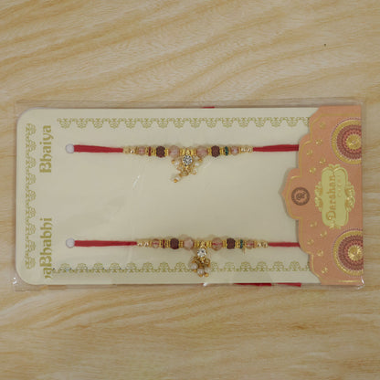 Crystal Beaded Bhaiya Bhabhi Rakhi Set with Pearl Lumba for Couple Raksha Bandhan