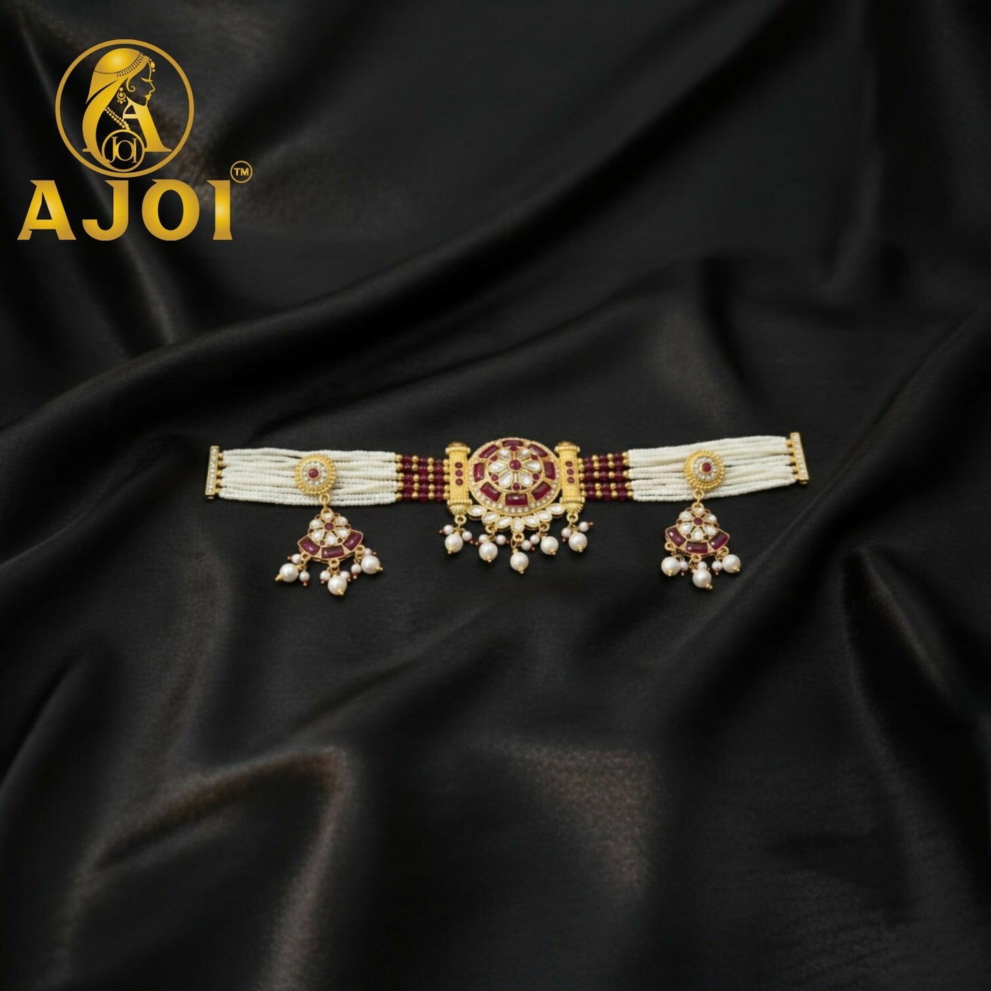 Royal Pearl Kundan Red Choker Set