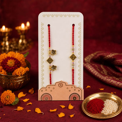 Classic Geometric Square Bhai Bhabhi Rakhi with Filigree Square for Festive Gifting