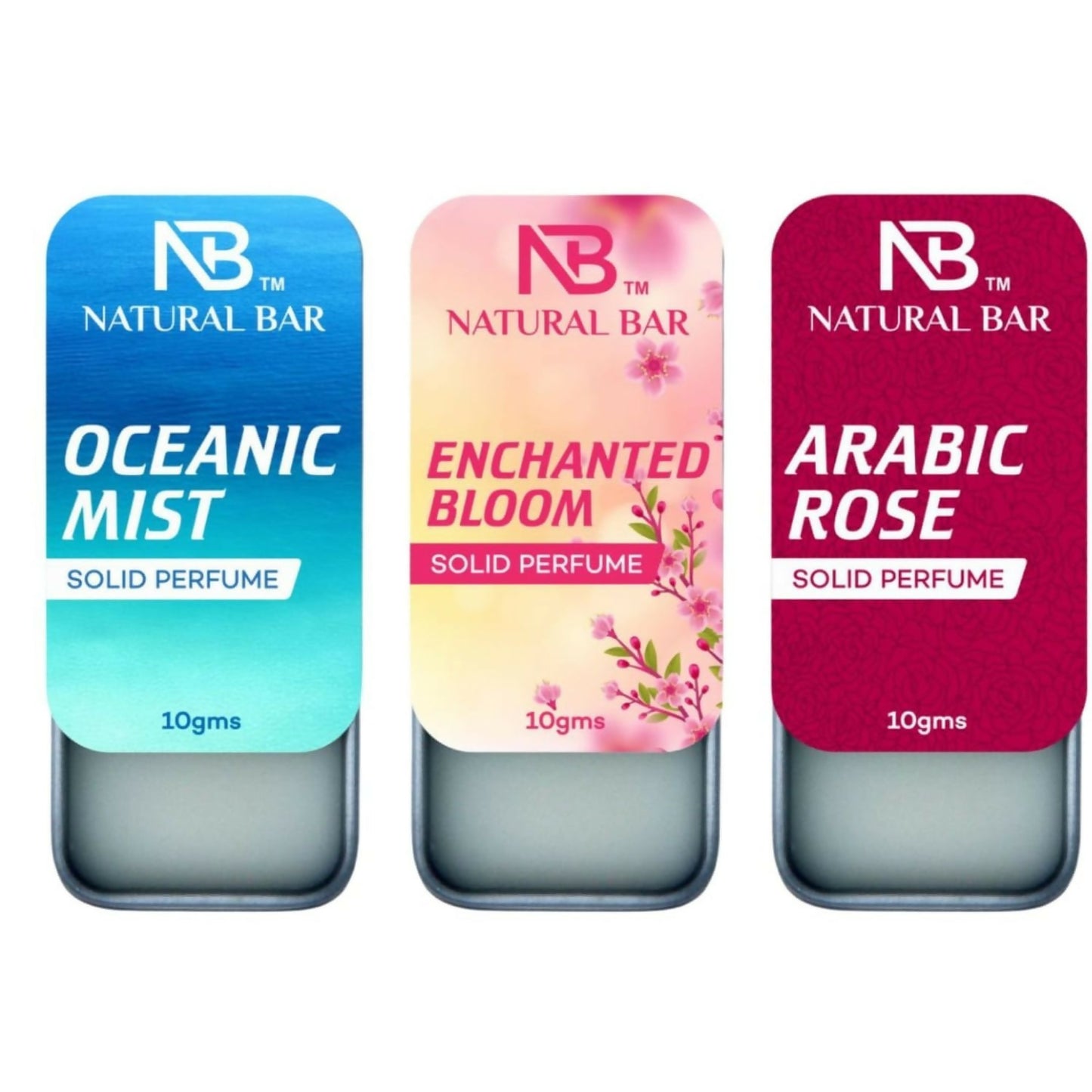 Natural Bar Oceanic Mist, Arabic Rose And Enchanted Bloom solid perfume (3pc/10gm) | Alcohol Free Cologne for Men & Women | Strong & Lasting Fragrance | Gifting Set for Him & Her