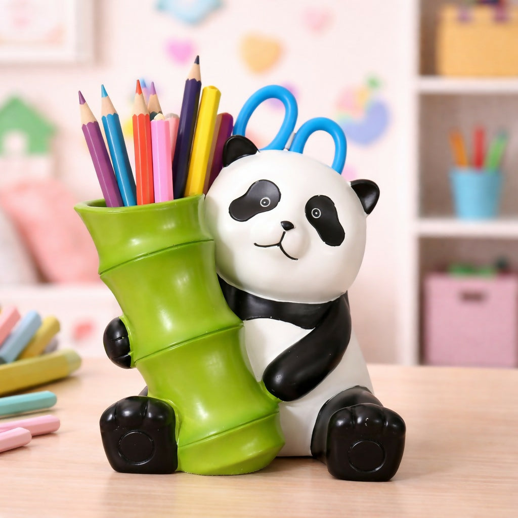 Panda Pen Holder with Bamboo Design Cute Desk Organizer for Kids & Study Table