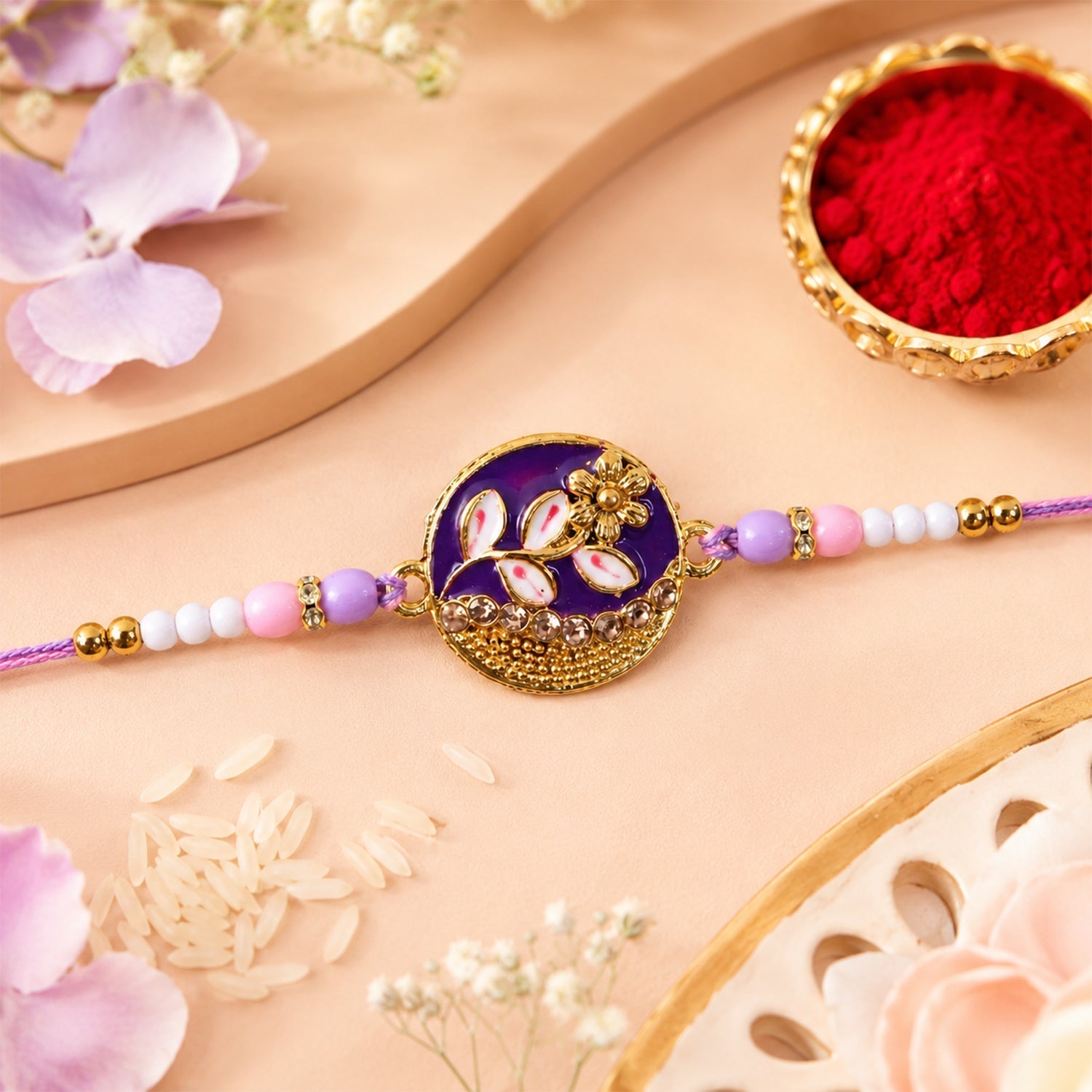 Meenakari Floral Leaf Rakhi for Brother Traditional Design (10pcs)