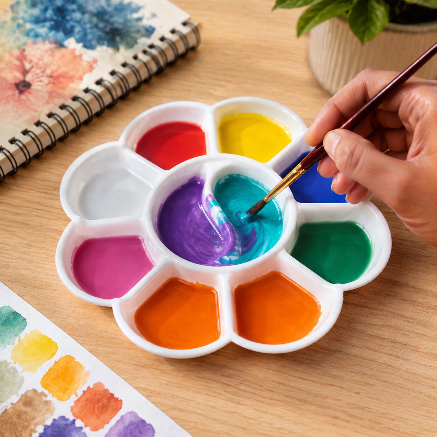 Flower Shape Colour Mixing Plate 10 Well Paint Palette for Watercolour & Acrylic Art