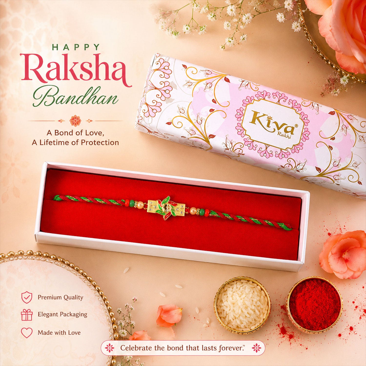 Festive Red & Green Meenakari Pinwheel AD Stone Rakhi for Brother Gift