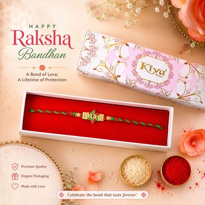 Festive Red & Green Meenakari Pinwheel AD Stone Rakhi for Brother Gift