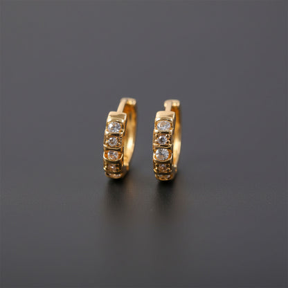 Gold Finish Stone Studded Small Hoop Earrings for Women & Girl - Stylish Daily Party Wear Jewellery