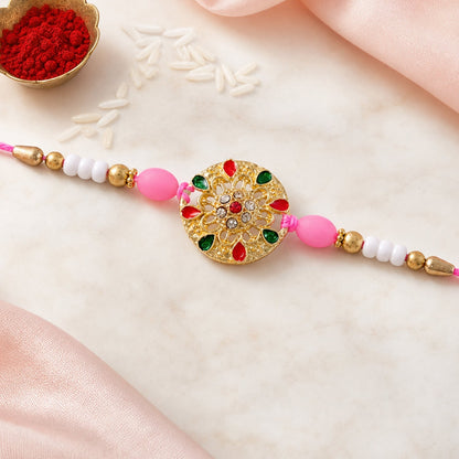 Round Floral Kundan Rakhi with Beads for Raksha Bandhan Special (5pcs)
