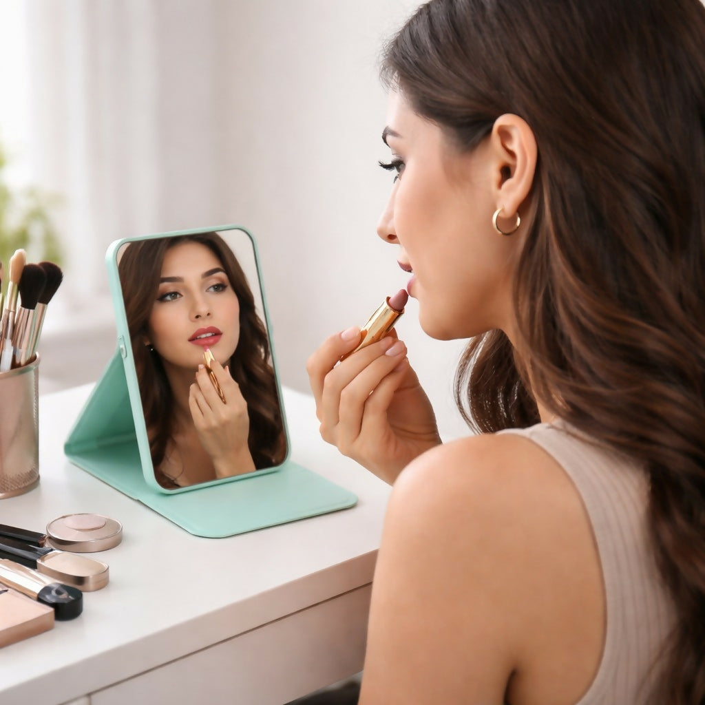 Foldable Tabletop Makeup Mirror Compact Vanity Mirror for Home and Travel