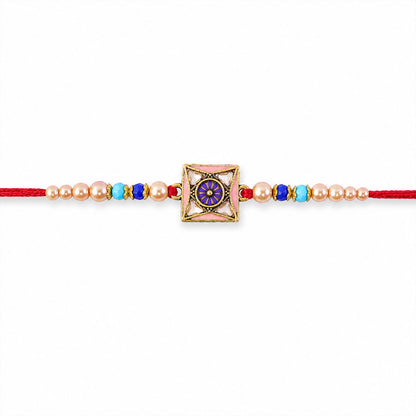 Royal Purple Meenakari Square Designer Rakhi for Brother with Pearls
