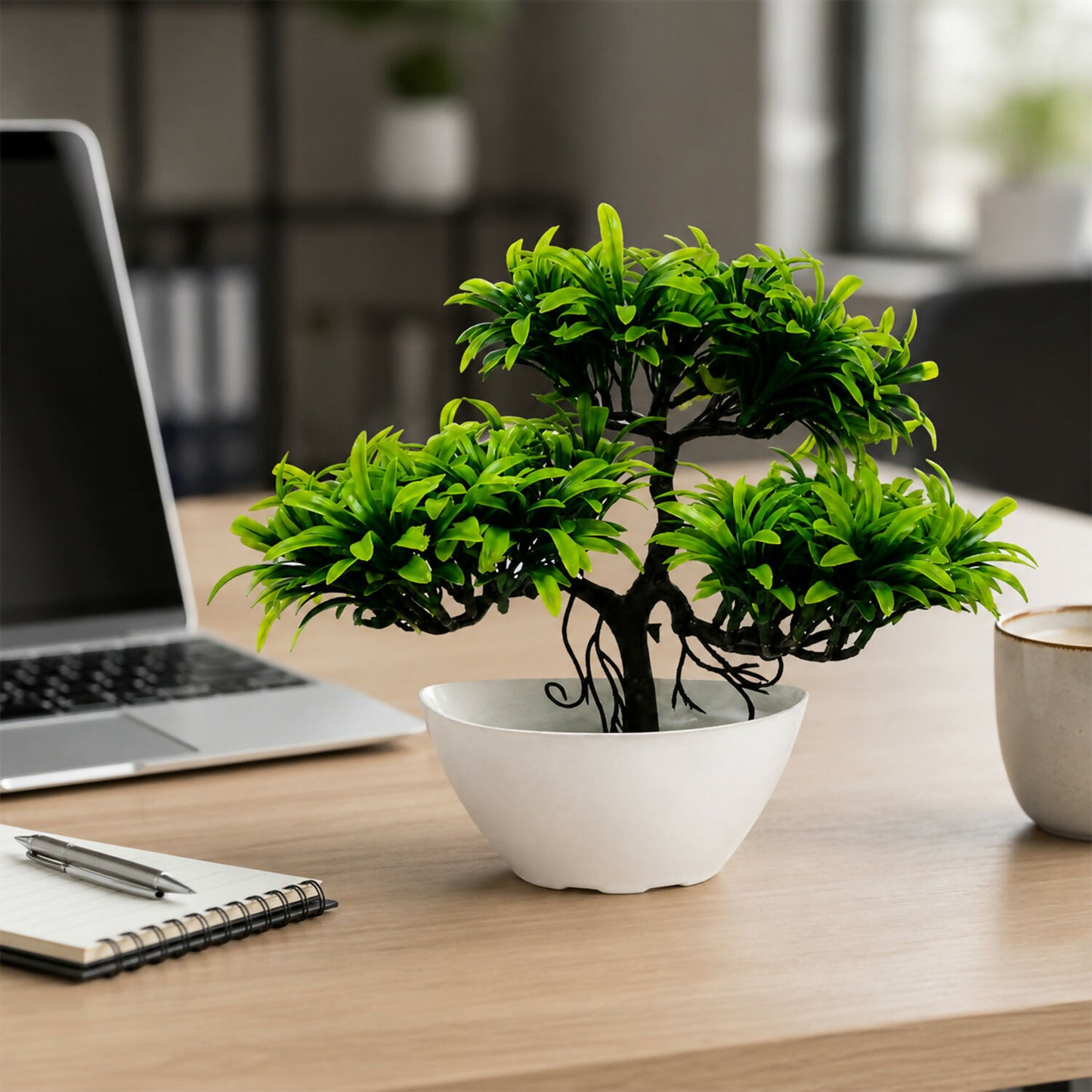 Artificial Bonsai Tree Plant in White Pot for Home, Office and Living Room Decor
