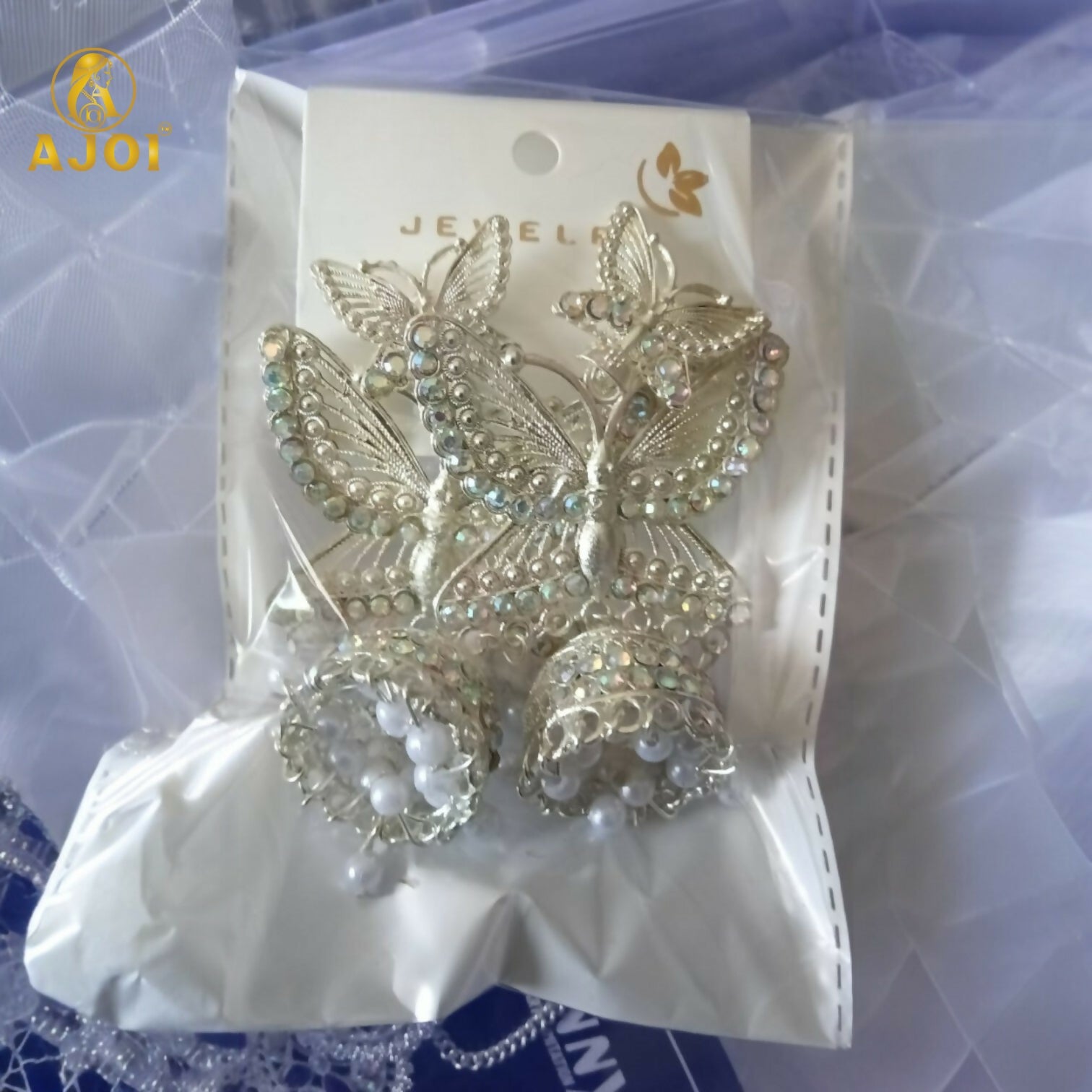 Silver Plated Butterfly Designer Jhumka Earrings with Pearl Drops for Women & Girls