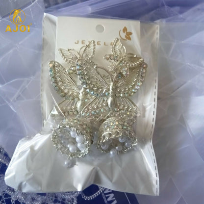 Silver Plated Butterfly Designer Jhumka Earrings with Pearl Drops for Women & Girls