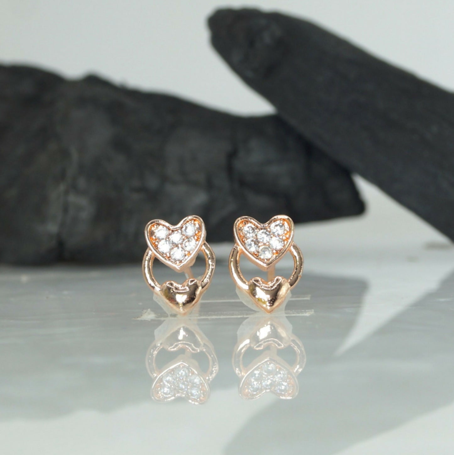 Rose Gold Plated Heart Stud Earrings with for women and girls