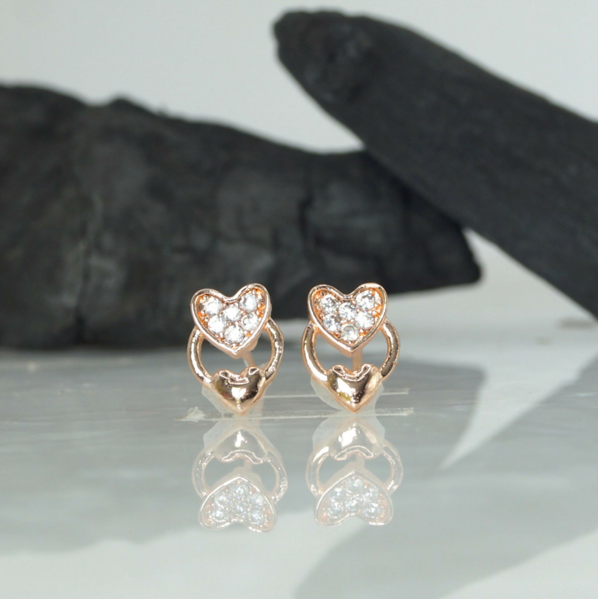 Rose Gold Plated Heart Stud Earrings with for women and girls