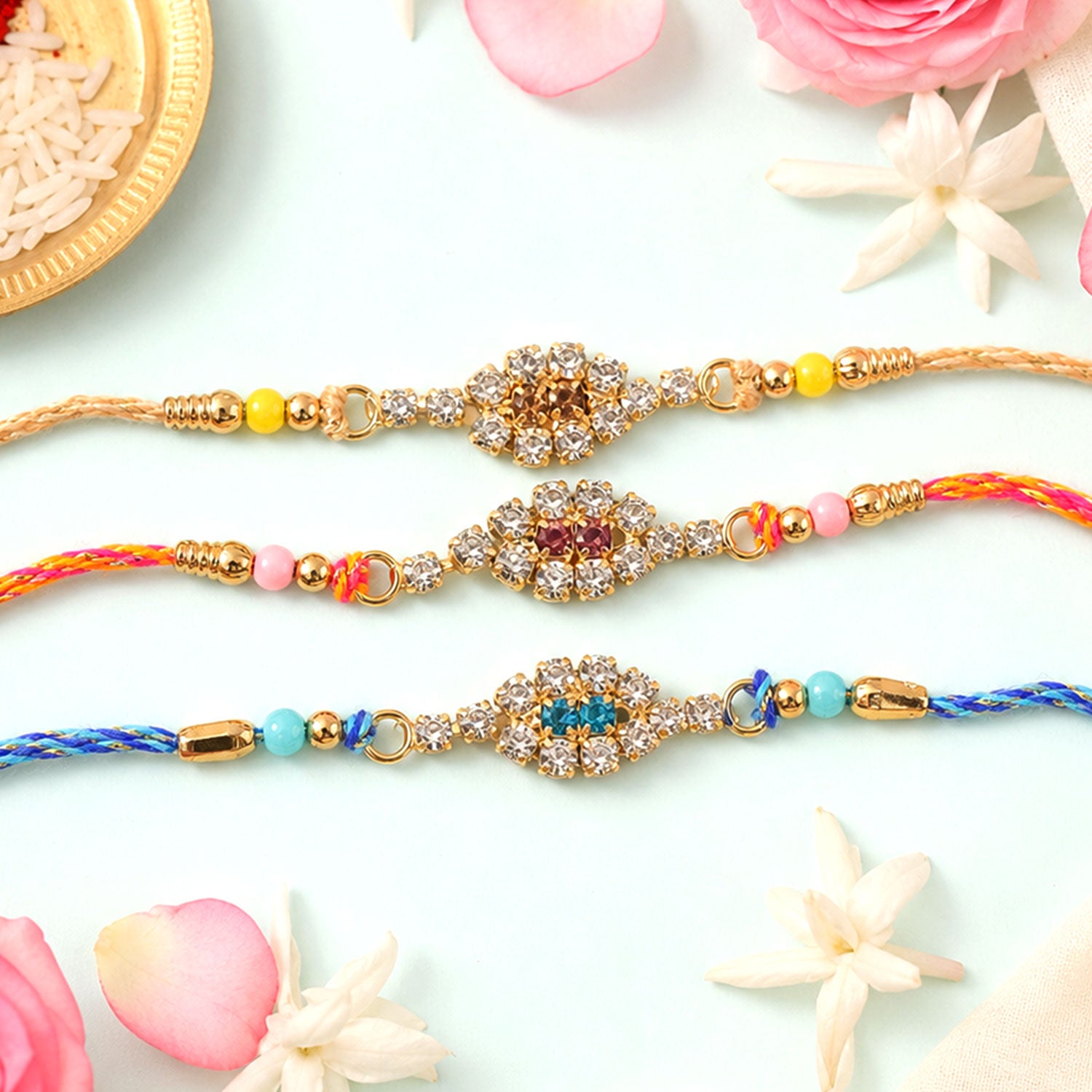 Oval Halo Motif Rakhi with AD Stones for Brother (Pack of 6)