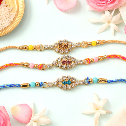 Oval Halo Motif Rakhi with AD Stones for Brother (Pack of 6)