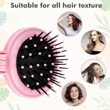 Foldable Hair Brush with Mirror Compact Travel Hair Comb for Women & Girls(COLOR MAY VARY)