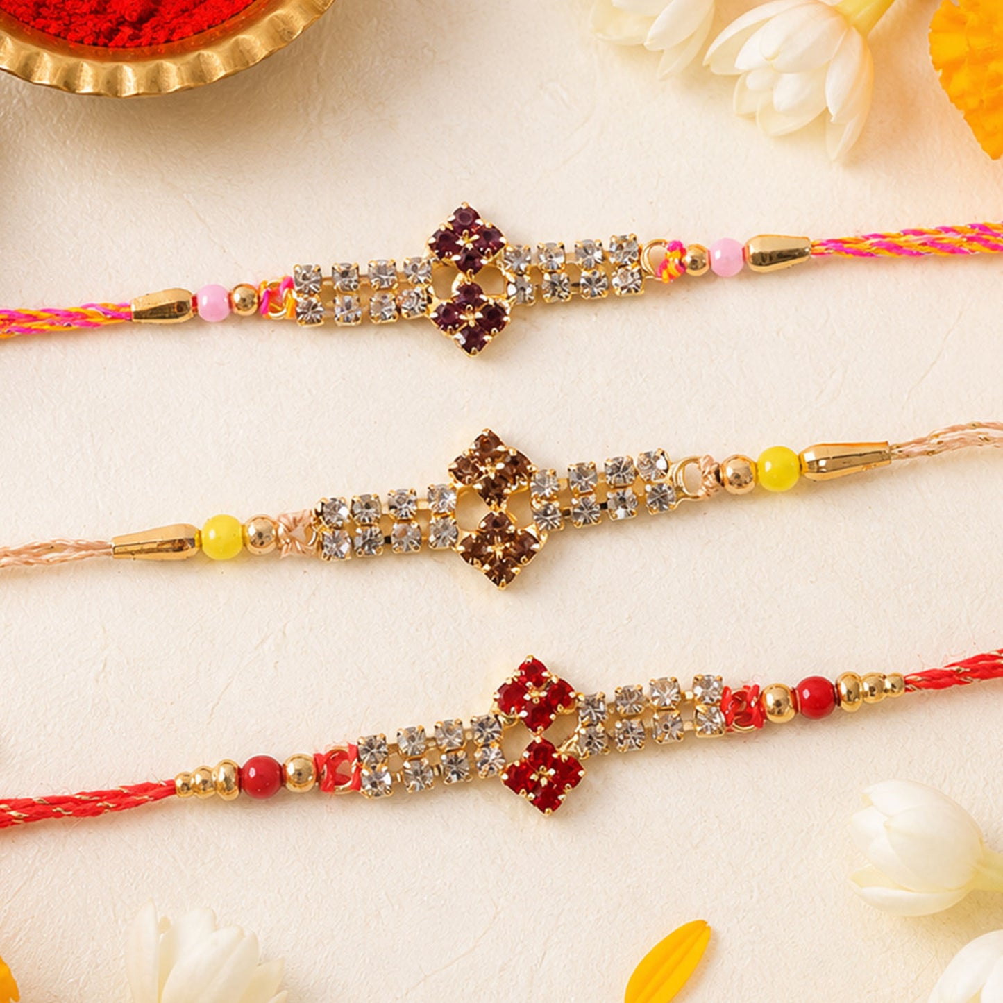 Floral Motif Long Bar Rakhi for Raksha Bandhan (Pack of 6)