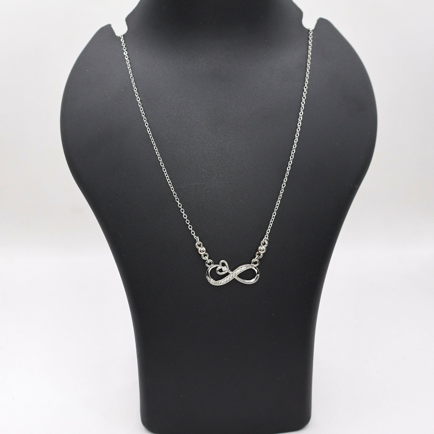 AD Infinity & Heart Silver Tone Pendant Necklace for Women