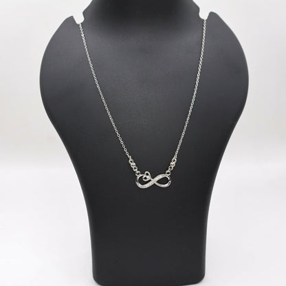 AD Infinity & Heart Silver Tone Pendant Necklace for Women