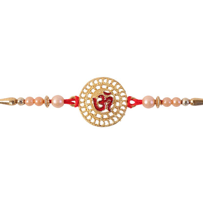 Raksha Bandhan Om Symbol Rakhi - Round Stone Studded Designer for Brother (5pcs)