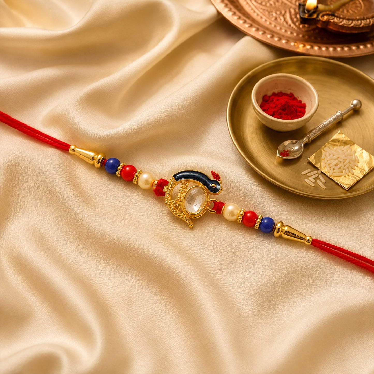 Elegant Stone Studs Rakhi Traditional Beaded Brother Gift (5pcs)