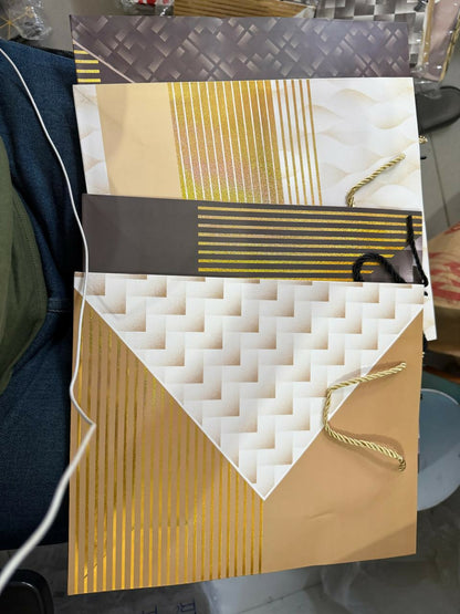 Premium Gold Stripe Gift Bag with Handle Paper Carry Bag (1 PC)