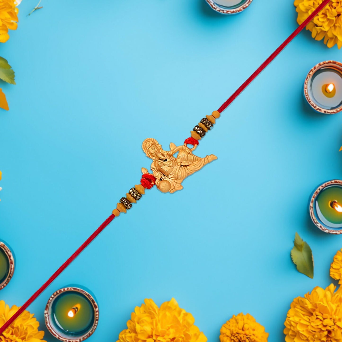 Ganesha Rakhi Rudraksha & Pearl Beads for Brother (5pcs)