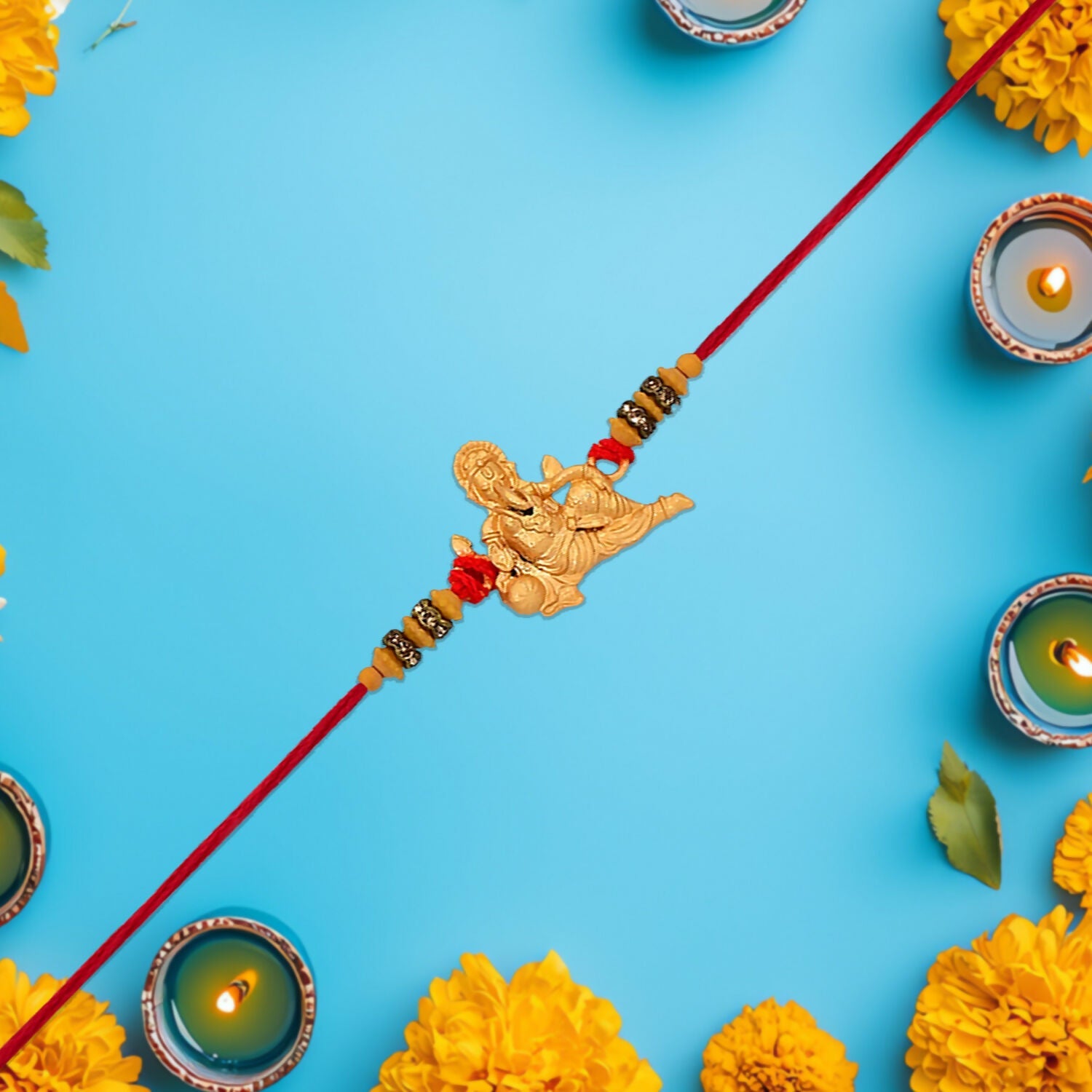 Ganesha Rakhi Rudraksha & Pearl Beads for Brother (5pcs)