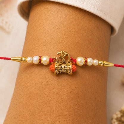 Om Rudraksha Rakhi Set with Choco Magic, Pack of 3