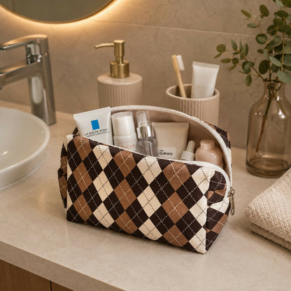 Side view of multipurpose travel makeup pouch