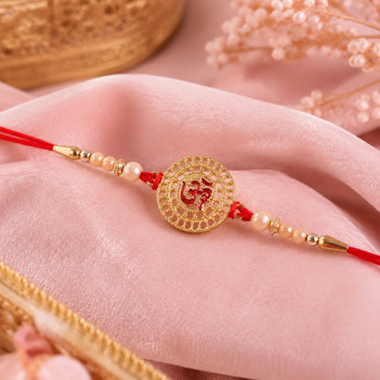 Raksha Bandhan Om Symbol Rakhi - Round Stone Studded Designer for Brother (5pcs)