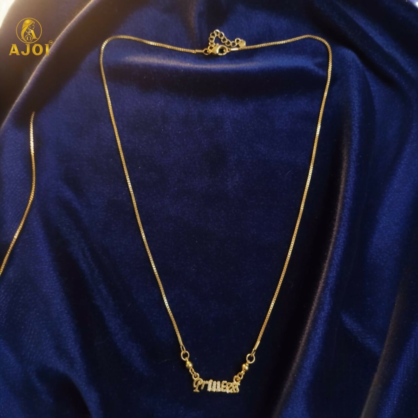 Princess Gold Plated Name Pendant Necklace with Crystal Stones for Women