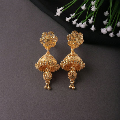 Designer Floral Top Gold Jhumka Earrings – Festive Collection
