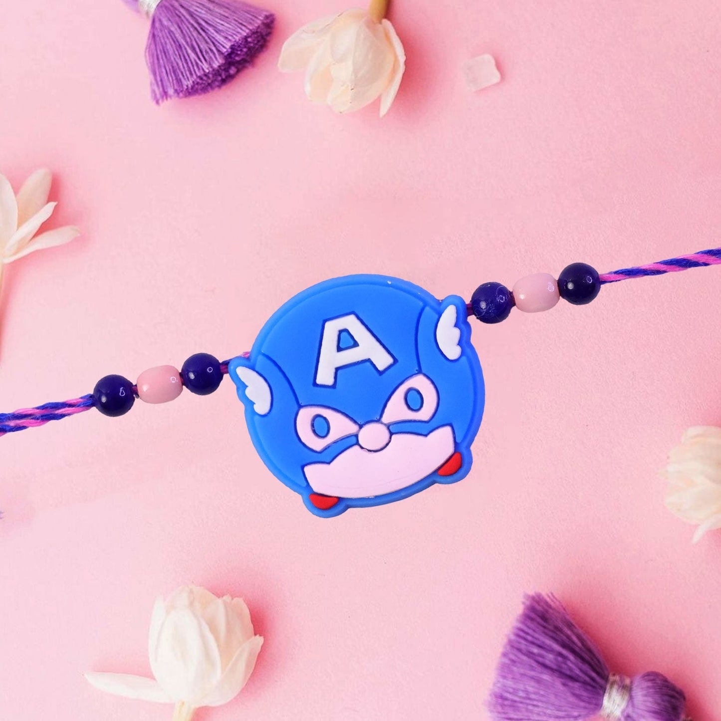 Kids Rakhi Superhero Face Beaded Thread for Brother (10pcs)