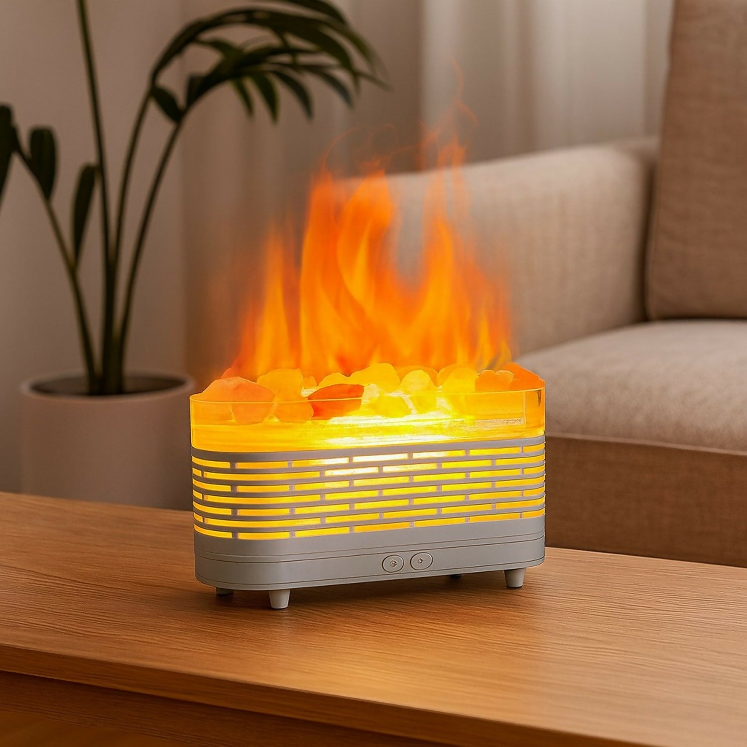 LED Flame Effect Himalayan Salt Rock Lamp | Ambient Light & Aroma Diffuser