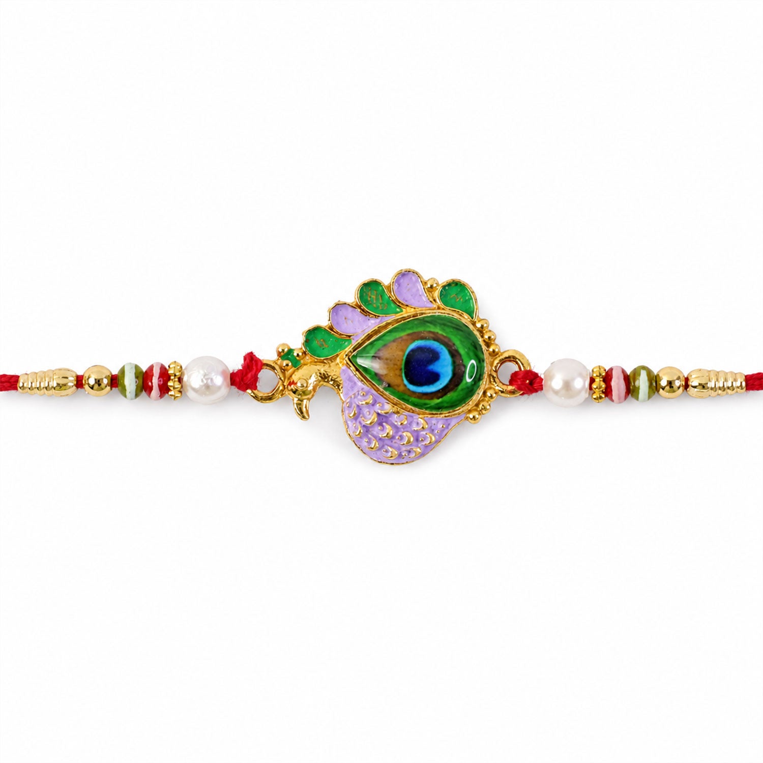 Designer Rakhi for Brother Peacock Paisley Stone Studded (5pcs)