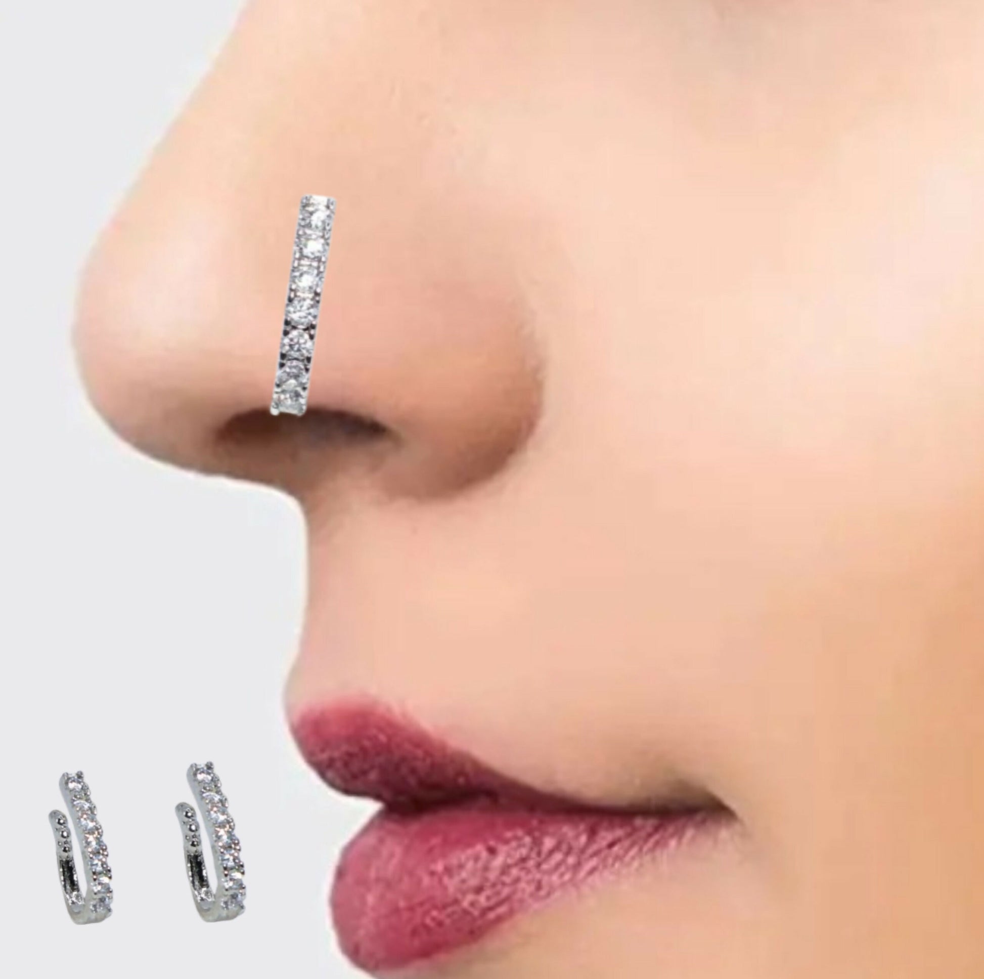 Non-piercing CZ nose clip showcasing elegant floral design in silver tone