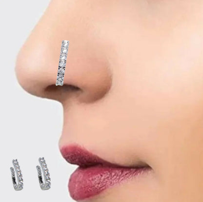 Non-piercing CZ nose clip showcasing elegant floral design in silver tone