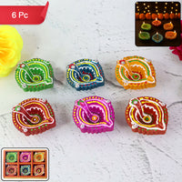 Handcrafted Decorative Clay Diya Set of 6 – Multicolor Paisley Design Oil Lamps for Diwali, Pooja & Festive Decoration (Mix Design)
