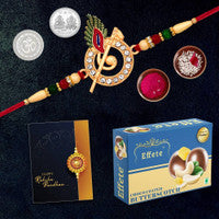 Krishna Flute Rakhi Combo Gift Set with Choco Butterscotch, Coin, Roli-Chawal & Greeting Card