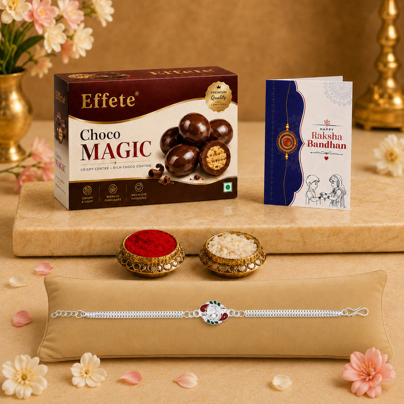 DeoDap Designer Rakhi Combo for Brother with Chocolate Magic(32-GM)Rakhi Gift | Assorted