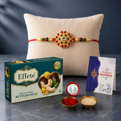 Designer Rakhi Combo for Brother with chocolate Butterscotch(32Gm) | Assorted Rakhi Set