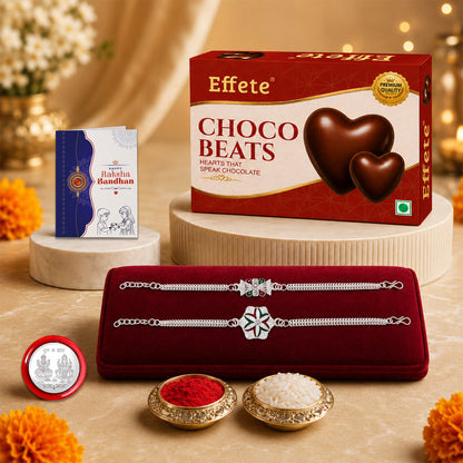 Rakhi gift for brother with Choco Beats(32-GM) | Rakhi set | Silver Plated Gift Box