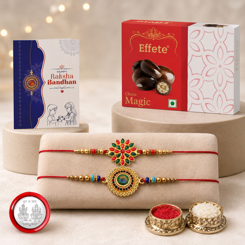 Designer Rakhi Combo with Choco Magic (32gm) | Rakhi for Brother/sister | Assorted Rakhi